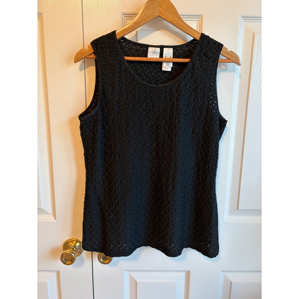 Emma James Black Textured Sleeveless Shell Top XL Popcorn Knit Blouse